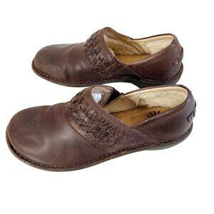 UGG Australia Anila Brown Leather Shearling Sheepskin Lined Slip On Shoes Sz 8
